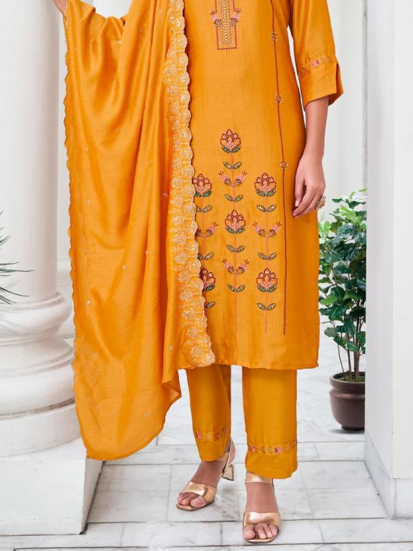 VP 9481 Y Women Kurta and Trouser Duppata Set Silk Blend